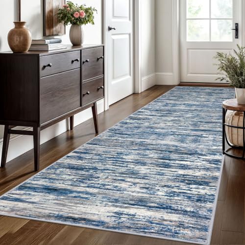 SIILOOM 3x10 Washable Runner Rug, Non Slip Soft Area Rug for Hallway Kitchen - color: Navy Blue/Gray/Neutral/Multi, size: 3' x 10' (Runner)