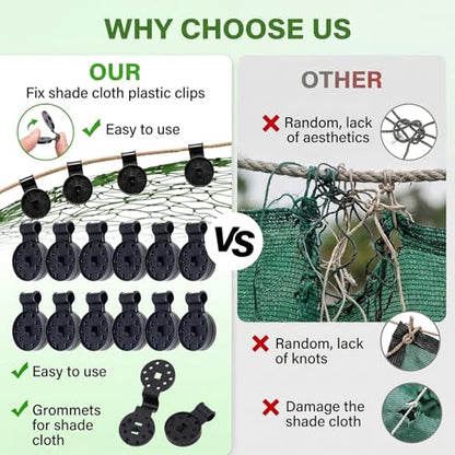 50PCS Shade Cloth Clips, Heavy Duty Lock Grip Sun Shade Net Clamps, Durable Plastic Awning Clips, Round Black Clips for Outdoor Gardening Windproof Awning Clamp & Sun Shade Net