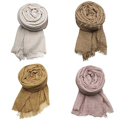 MANSHU 4PCS Women's Soft Cotton Hemp Shawl & Wrap, Long Scarf & Head Scarf