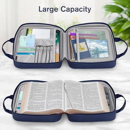 FINPAC Large Bible Cover, Carrying Book Case Church Bag Bible Protective with Zippered Pocket and Handle, Gift for Men Women - color: Navy