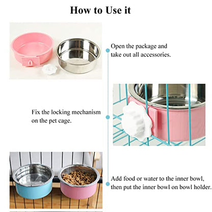 Dog Crate Bowl, Hanging Stainless Steel Removable Pet Crate Water & Food Bowls, Pet Cage Feeder Container Coop Cup for Cat Puppy Birds Rats Guinea Pigs Rabbit Hamster (2PCS) - color: (Round) Green/Blue