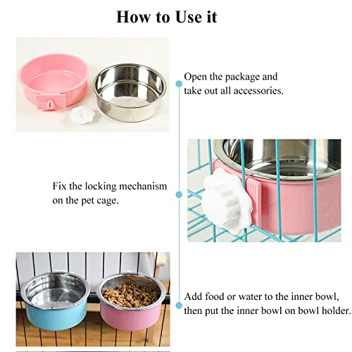 Dog Crate Bowl, Hanging Stainless Steel Removable Pet Crate Water & Food Bowls, Pet Cage Feeder Container Coop Cup for Cat Puppy Birds Rats Guinea Pigs Rabbit Hamster (2PCS) - color: (Round) Dark Blue/Orange