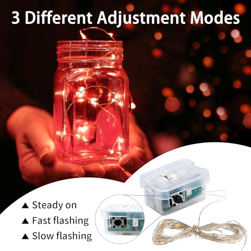 50 Pack Red Fairy Lights 7Ft 20 LED Twinkle String Lights 3 Modes Battery Operated Waterproof Firefly Starry for Mason Jar Party Table Centerpieces Halloween Christmas Valentines Day - color: Red, size: 50
