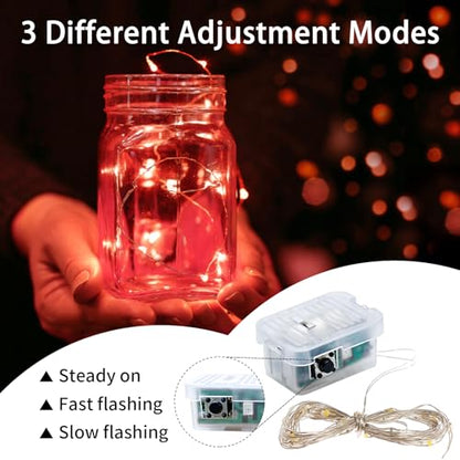 50 Pack Red Fairy Lights 7Ft 20 LED Twinkle String Lights 3 Modes Battery Operated Waterproof Firefly Starry for Mason Jar Party Table Centerpieces Halloween Christmas Valentines Day - color: Red, size: 50