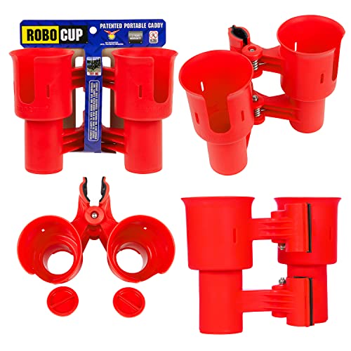 (Red), Patented Clamp On Boat Cup Holder |Multifunction Dual Drink Caddy for Fishing Poles, Tools, Net, Gaff |Portable Storage for Boating, Beach, Umbrellas, Golf Carts, Strollers - color: Red, size: Standard Spring