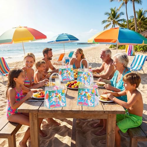 Aliceset 24 Pcs Pool Party Gift Bags with Handles Clear Swimming Theme Tote Bag Reusable Hawaii Themed Treat Bags for Summer Beach Pool Party Kids Birthday Supplies, 6.31" x 5.91" x 3.15" - style: Pool