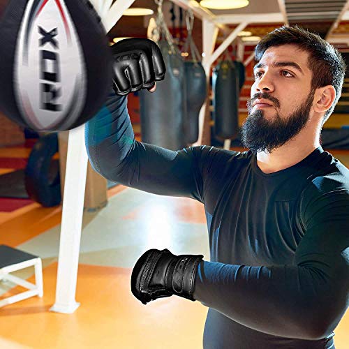 RDX MMA Gloves Premium Real Maya Hide Leather, Mixed Martial Arts Sparring & Grappling Gloves for Training, Fighting Gloves, Fingerless Design, Padded Open D-Cut Palm, Mixed Martial Arts Equipment - size: Small