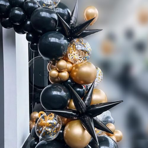 22 Pcs Black Star Balloons,22/18/10 Inch Star Foil Mylar Balloon,Spike Balloon and Four Pointed Balloons for Party Supplies Christmas Birthday Wedding Photo Booth (Black) - color: Black