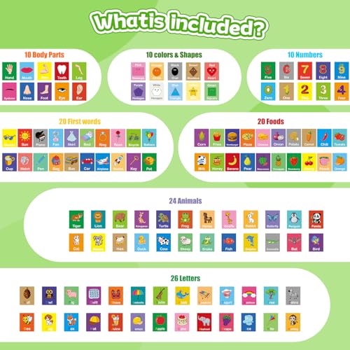 Toddler Learning Flash Cards, 60 PCS Double Sides Flashcards for Alphabets, Numbers, Colors, Shapes, Sight Words, Baby Cognitive Flashcards for Kids, Preschool Kindergarten Learning Activities - style: Cognitive Learning Cards