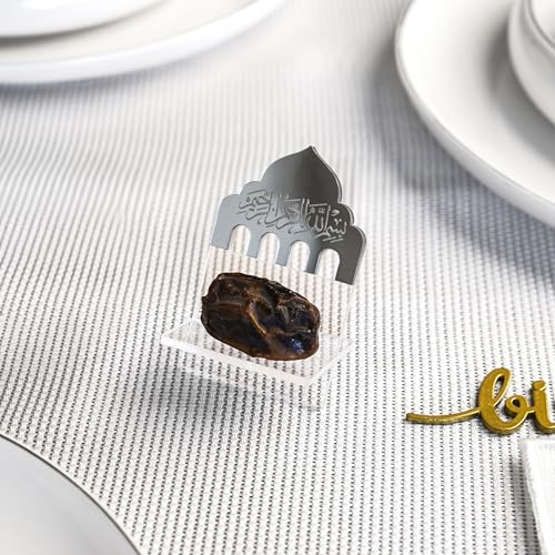 Ramadan Date Holder, Bismillah Islamic Calligraphy, Iftar Party, Ramadan Table Decoration, Eid Mubarak Gift (6 Pcs, Dome Design, Silver) - color: Silver, size: Dome Design