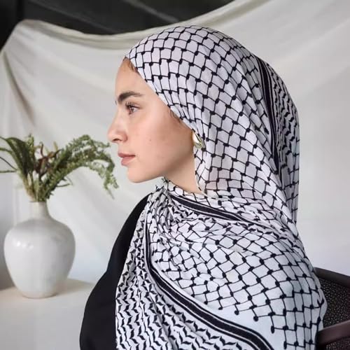 ODIZLI Keffiyeh 스카프 롱 시폰 프린트 팔레스타인 케피예 스카프 히잡 무슬림 여성용 숄 - color: 블랙 Keffiyeh 프린트