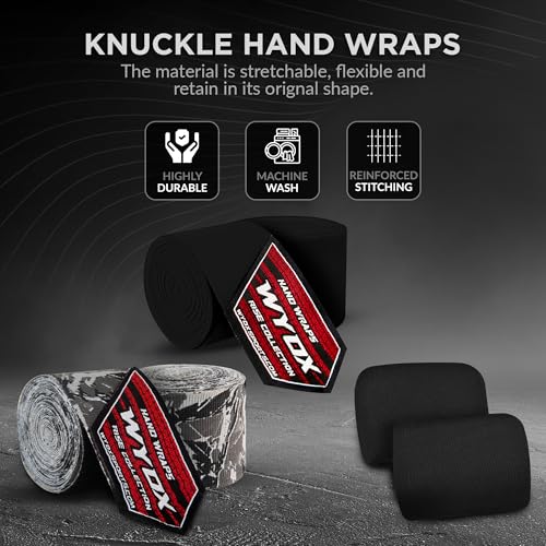 WYOX Boxing Hand Wraps & Gel Knuckle Guards Set for MMA, Muay Thai & Kickboxing - 2 Pair Hand Wraps + 1 Pair Knuckle Guards - Hand Wrist Protection for Men & Women Training - color: Grey/Black
