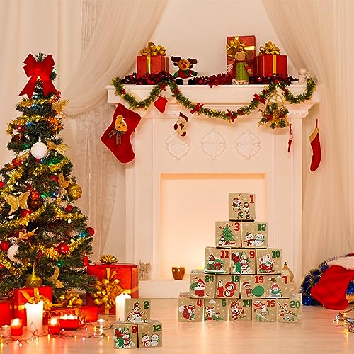 ONESING 24 Pcs DIY Christmas Advent Calendar Boxes for 2025, 24 Days Countdown Calendar Gift for Adults and Kids Christmas Cardboard Number Boxes Make & Fill Your Own Advent Calendar Boxes Lovely Xmas Party Present, Kraft Papper - color: Style-B