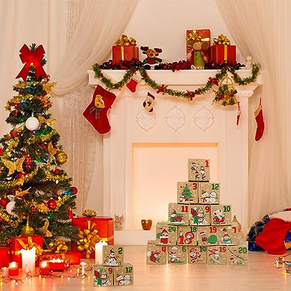ONESING 24 Pcs DIY Christmas Advent Calendar Boxes for 2025, 24 Days Countdown Calendar Gift for Adults and Kids Christmas Cardboard Number Boxes Make & Fill Your Own Advent Calendar Boxes Lovely Xmas Party Present, Kraft Papper - color: Style-B