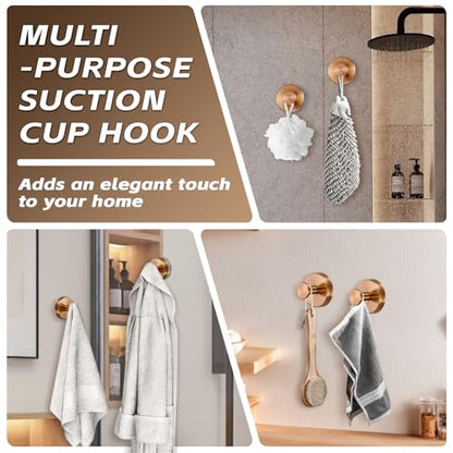 Suction Cup Hooks for Shower,Stainless Steel Towel Hooks No Drill | Vacuum-Lock Mount, Removable and Reusable for Glass, Tile, Metal and Smooth Non-Porous Surfaces(2 Pack,Champagne Bronze) - color: Champagne Bronze