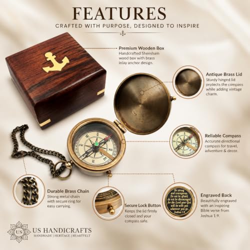Compass with Stamped Wooden Case - style: Style 2
