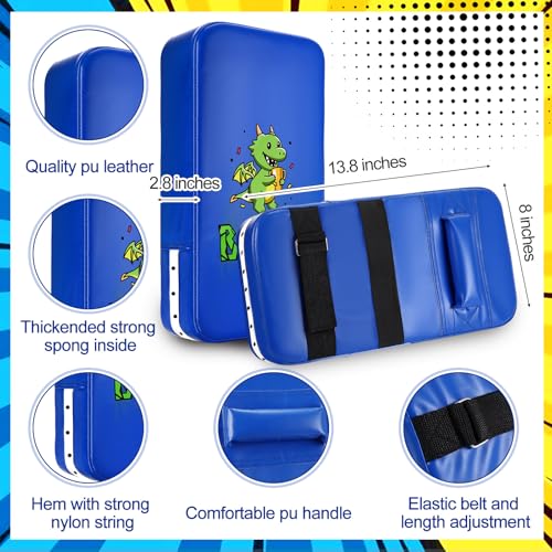 HyDren 2 Pcs Boxing Pad Set for Kids Blue Dragon Punching Mitts and Kicking Pads for Youth Teen Kickboxing Taekwondo Karate MMA Sparring Training Equipment Boys Girls Ages 3-14