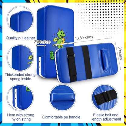 HyDren 2 Pcs Boxing Pad Set for Kids Blue Dragon Punching Mitts and Kicking Pads for Youth Teen Kickboxing Taekwondo Karate MMA Sparring Training Equipment Boys Girls Ages 3-14