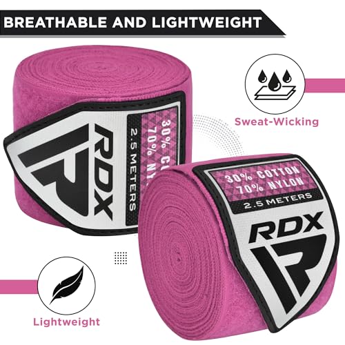 RDX Boxing Wraps Kids 2.5M Inner Gloves, Elasticated Thumb Loop Bandages, Junior Under Mitts Hand Fist Protector Wrist Support Straps, Muay Thai MMA Kickboxing Martial Arts Speed Bag Punching Training - color: PINK