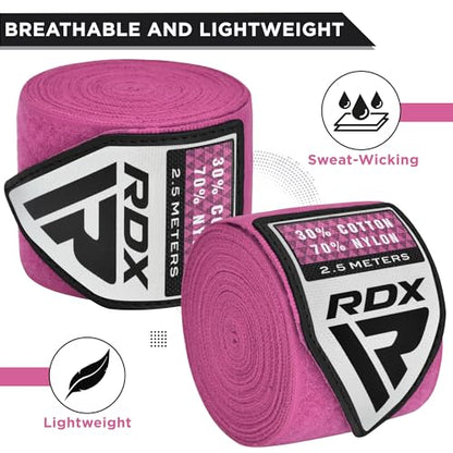 RDX Boxing Wraps Kids 2.5M Inner Gloves, Elasticated Thumb Loop Bandages, Junior Under Mitts Hand Fist Protector Wrist Support Straps, Muay Thai MMA Kickboxing Martial Arts Speed Bag Punching Training - color: PINK