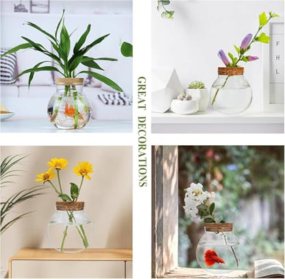 Small Fish Bowl, Cute Betta Tank, High Clear Fish Glass Bowl, Desktop Mini Aquarium Vases for Betta Fish and Hydroponic Plants, Plants Propagation Station, Home Office Table Decorations