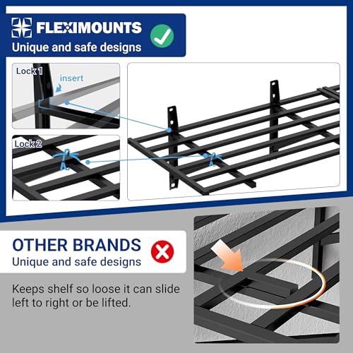 FLEXIMOUNTS 2x6ft Heavy Duty Garage Storage Shelving, 1600lbs Total Weight Capacity, 2 Pack Wall Organization System, 24 x75inch Rack Floating Shelves, Pro Series - size: 2pack 2x6ft-No Hooks-1600lbs