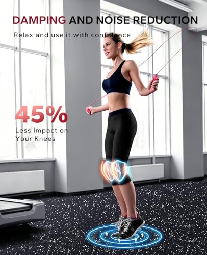 HAPBEAR 0.56'' Thick 12 Pcs 48 Sq Ft Exercise Equipment Mats - High-Density Rubber Top EVA Foam Interlocking Mats, 24x24in Tiles, Heavy-Duty Treadmill Mat for Hardwood Floors, Home Gym Mat - color: 6 Tiles（ 24 Sq Ft) - Black