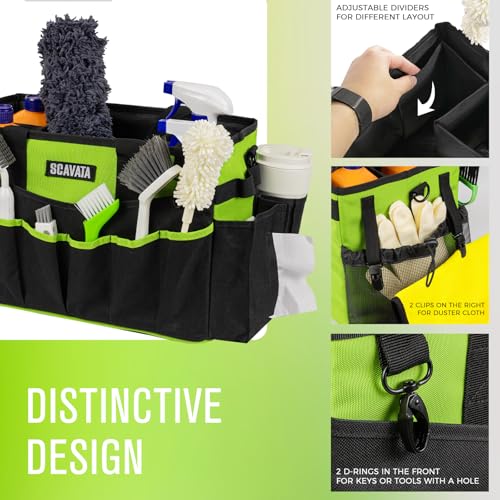 SCAVATA Wearable Cleaning Caddy Bag, Cleaning Caddy Supplies Organizer with Handle & Shoulder Straps for Housekeepers, Under Sink & Car Cleaning Tool Organizers with 4 Foldable Divider (NeonGreen) - color: NeonGreen