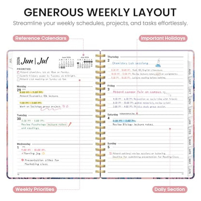 Planner 2026–2027, Academic Monthly Weekly Spiral Calendar, July 2026 – June 2027, Hardcover Agenda Notebook with Tabs, 6.3" x 8.5", Perfect for Students, Teachers, School & Daily Planning - Windmill Fields - color: O-Windmill Fields, size: (6.3"x8.5")a5
