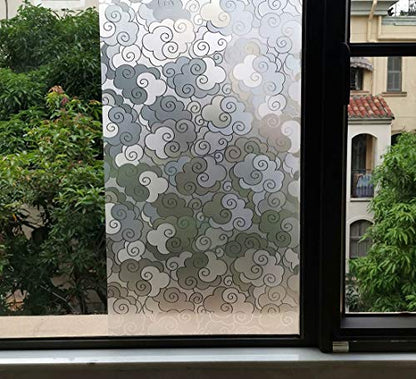 VSUDO Frosted Window Film, Swirly Cloud Pattern, Non-Adhesive, Static Cling Decorative Privacy Glass Cover for Home and Office, 11.8 x 157.5 Inches - size: 11.8" By 157.5"