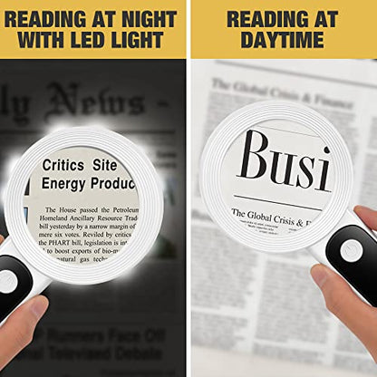 Magnifying Glass with Light, High Magnification Handheld Large Magnifying Glass 18LED Cold and Warm Light with 3 Modes, Illuminated Lighted Magnifier for Seniors Reading, Coins, Jewelry, Exploring - color: White