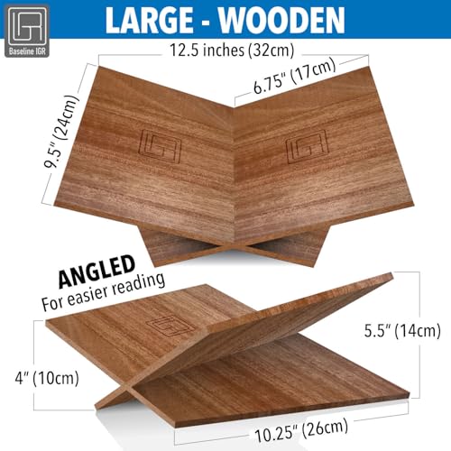 Large Wood Book Stand, 12.5" x 9.5" x 5.5”, Angled Natural Mahogany Wooden Book Holder, Open Bookstand for Display and Reading, Cookbooks, Art Books, Bibles, Magazines - Home and Office - color: Natural Wood, size: Large
