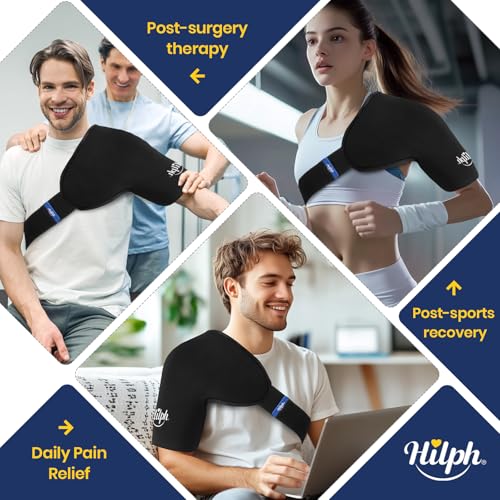 Hilph 3D Double-Layer Gel Shoulder Ice Pack Wrap Rotator Cuff Cold Therapy | Reusable Flexible Shuolder Ice Sleeve for Surgery Recovery, Muscle Relaxation & Swelling, Easy to Wear & Adjustable, Medium - size: Medium