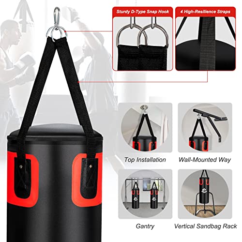 GYMAX Punching Bag Set, 56lbs Prefilled Heavy Duty Boxing Bag for Adults with 12OZ Punching Gloves & Two 95" Hand Wraps, 360°Hanging Kick Punching Bag for MMA Karate