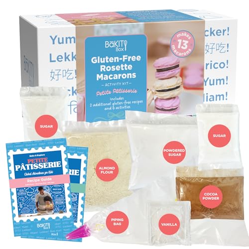 BāKIT Box Gluten-Free Macaron Baking Kit for Kids – Make Rosette French Macarons with Chocolate Buttercream – DIY Gluten-Free Dessert Kit with Pre-Measured Ingredients – STEM Activity for Girls & Boys - color: Gluten Free Rosette Macarons