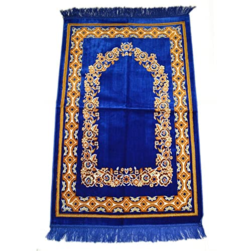 Prayer Rug Carpet Islamic Muslim Salah Meditation Mat Turkish Plush Portable Dark Blue