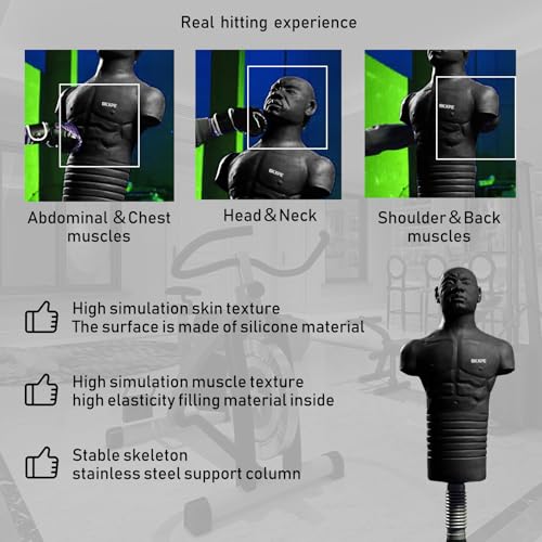 Adjustable Punching Dummy – Freestanding Silicone Punching Bag with Telescopic Height, Stable Large Base for Adults, Boxing, Kickboxing, MMA & Home Gym Training - color: Black