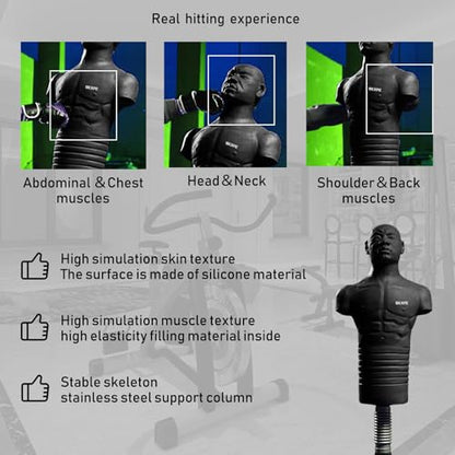Adjustable Punching Dummy – Freestanding Silicone Punching Bag with Telescopic Height, Stable Large Base for Adults, Boxing, Kickboxing, MMA & Home Gym Training - color: Black