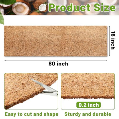 Remiawy Coco Liner Fiber Roll, 16 x 80 Inch Natural Coconut Coir Liner Sheet Coco Mat for Planter Flower Basket, Garden Decoration, Reptile Carpet, Animal Pet Pad, Window Box, DIY Moss Pole, Tortoise - size: 16x80 Inch