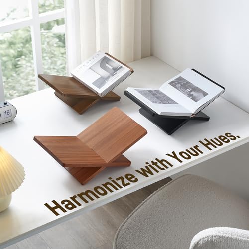 Solid Wooden Book Stand for Desktop Display & Reading –15.7" x 9.4" x 5.7” Extra Large Wood Open Book Holder for Cookbook, Bible, Recipe, Textbook, Magazine (Solid Black Finish Wood) - color: Solid Black Finish Wood