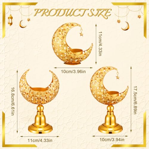 Yungyan 3 Pcs Ramadan Candlestick Holder Eid Mubarak Metal Moon Shape Tealight Candle Holder Ramadan Candle Stand Table Centerpieces for Islamic Party Wedding Festival Gift Decor