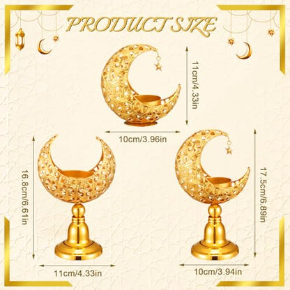 Yungyan 3 Pcs Ramadan Candlestick Holder Eid Mubarak Metal Moon Shape Tealight Candle Holder Ramadan Candle Stand Table Centerpieces for Islamic Party Wedding Festival Gift Decor
