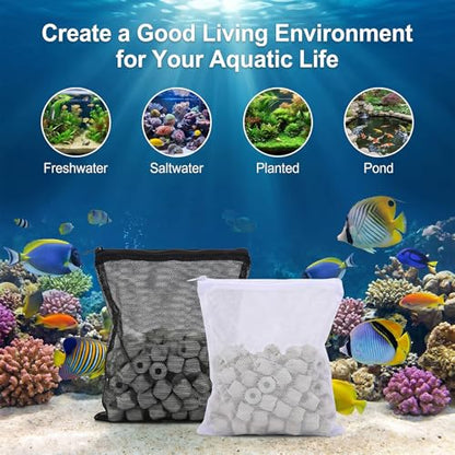 16 Pcs Aquarium Filter Media Bags Extra Fine, Fine Mesh Filter Media Bag with Zipper, White and Black Bag for Fish Tank Activated Carbon, Biospheres, Ceramic Rings