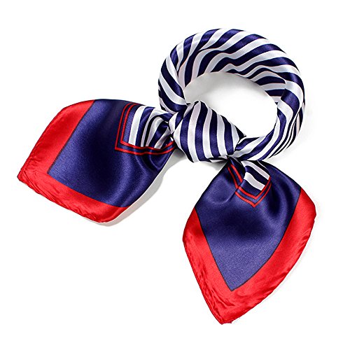QBSM Womens 23.6 inch Satin Silk Feeling Formal Square Neck Scarf Head Hair Wraps Kerchief - color: National Flag Stripe-navy