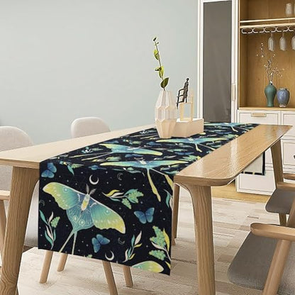 Bohemia Butterfly Moth Table Runner, Boho Wildflower Moon Phase Botanical Print Table Runner for Home Kitchen Dining Patio Holiday Party 13x36in - color: Moth-2, size: W13''xL36''