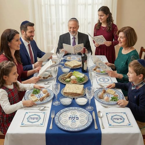Dereinwo 50 Pcs Passover Seder Oval Plates and Napkins Disposable Paper Plates and Napkins for Pesach and all Seder - style: Passover