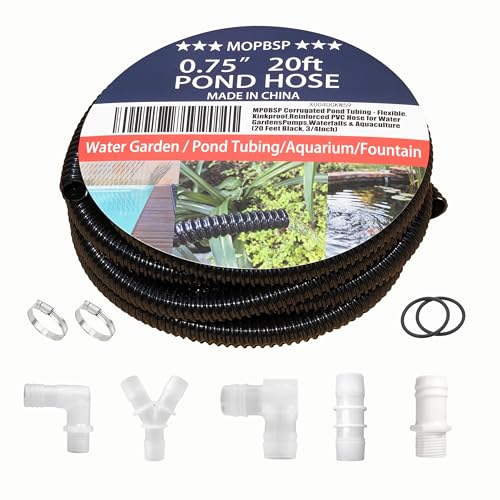 Corrugated Pond Tubing - Flexible, Kinkproof, Reinforced PVC Hose for Water Gardens, Pumps, Waterfalls & Aquaculture (20 Feet Black, 3/4 Inch) - color: 20 Feet Black, size: 3/4 Inch