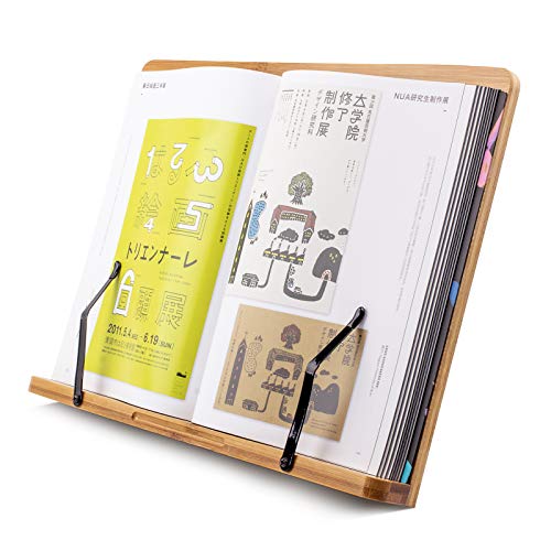 (49.68 x 35.6cm(19.68 x 14인치)) 엑스트라 라지 A+ XL 대나무 책 스탠드, 교과서 독서, 핸즈프리, 요리책 스탠드, 노트북, 아이패드, 태블릿 PC, 음악책, 조절 가능한 마더보드 각도