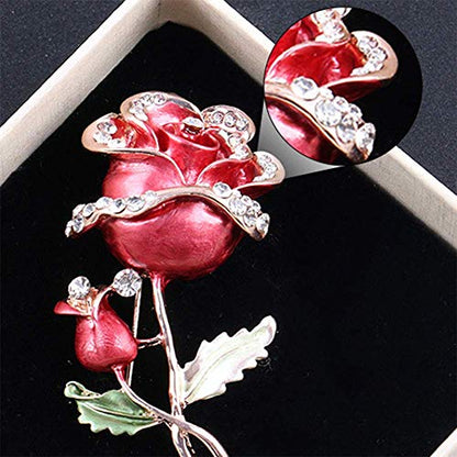 Crystal Pearl Flower Brooches Pins Fashion Beautiful Created Rhinestone Floral Brooch Good Idea for Party Dance Wedding Banquet for Elegant Women Girl - color: Red rose flower brooch