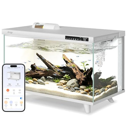 M1 5.3 Gallon Smart Fish Tank, App-Controlled Betta Aquarium Starter Kit | Integrated Lid with Auto Feeder, Full Spectrum LED, Temp Display, Dual Filtration, Quiet Pump for Desktop, White - color: White